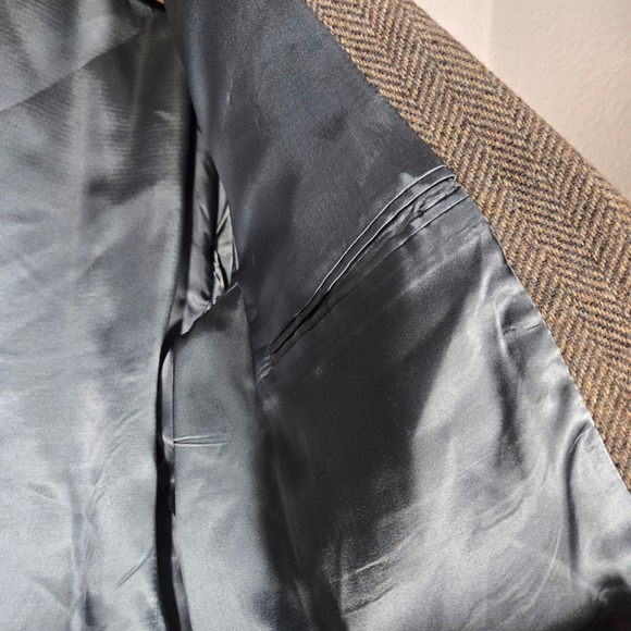 Vtg Mens 100% Wool Herringbone Elbow Patches Sport Coat Blazer 46R Preppy - Picture 7 of 10